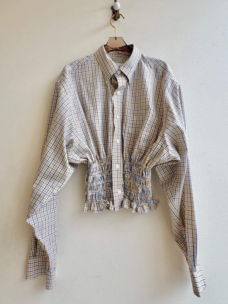 The George Top | Honey Yellow and Ocean Blue Plaid with Smocked Waist (Reworked) - Made X Hudson