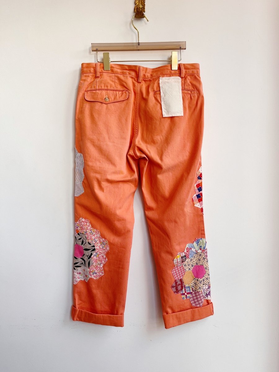 Grandmother’s Garden Quilt Block Applique Orange Chinos (Reworked) - Made X Hudson