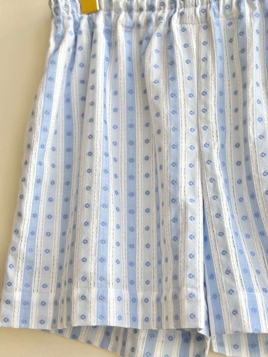 Blue and White Lace Embroidered Town Shorts - Made X Hudson