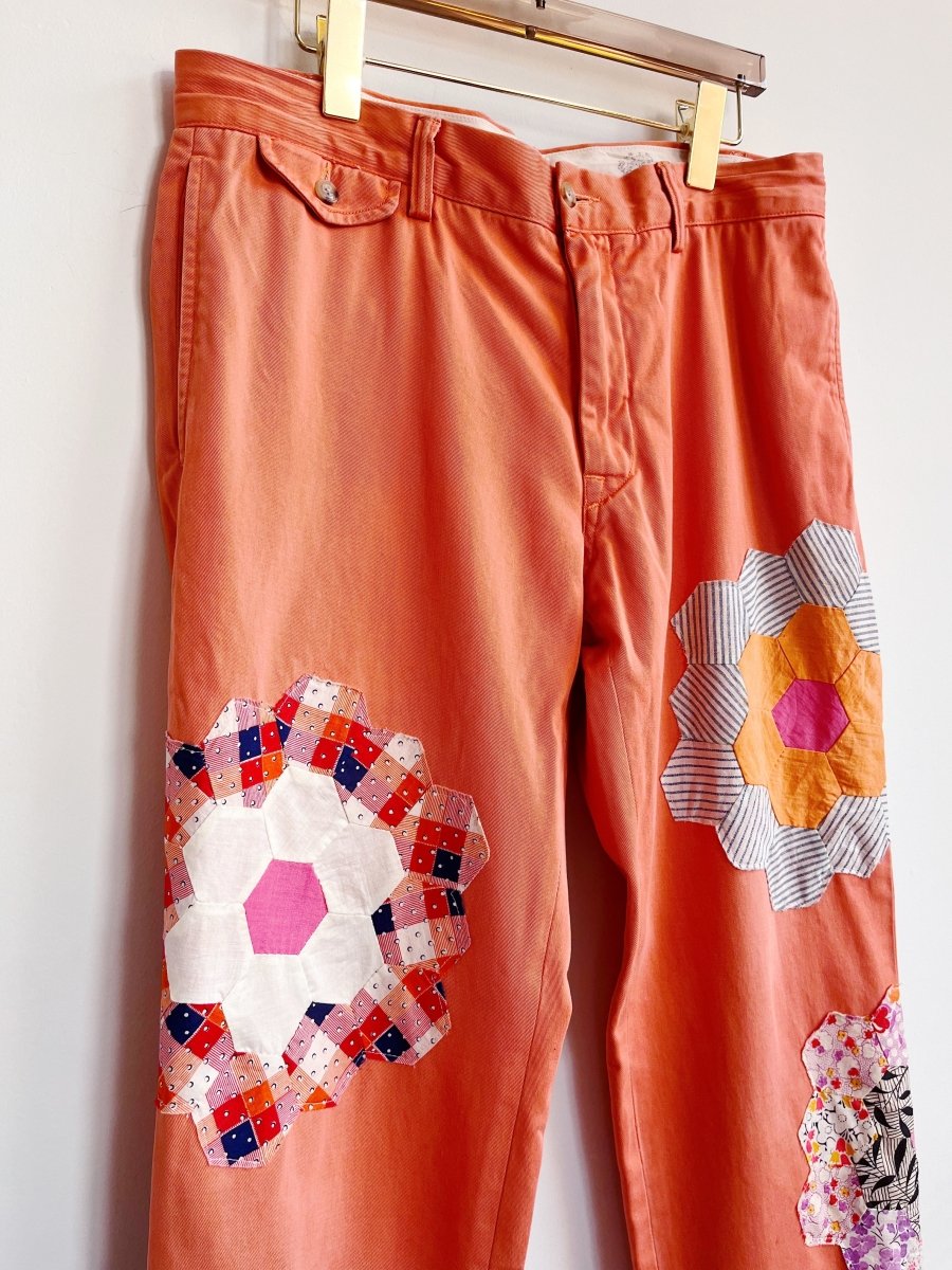 Grandmother’s Garden Quilt Block Applique Orange Chinos (Reworked) - Made X Hudson