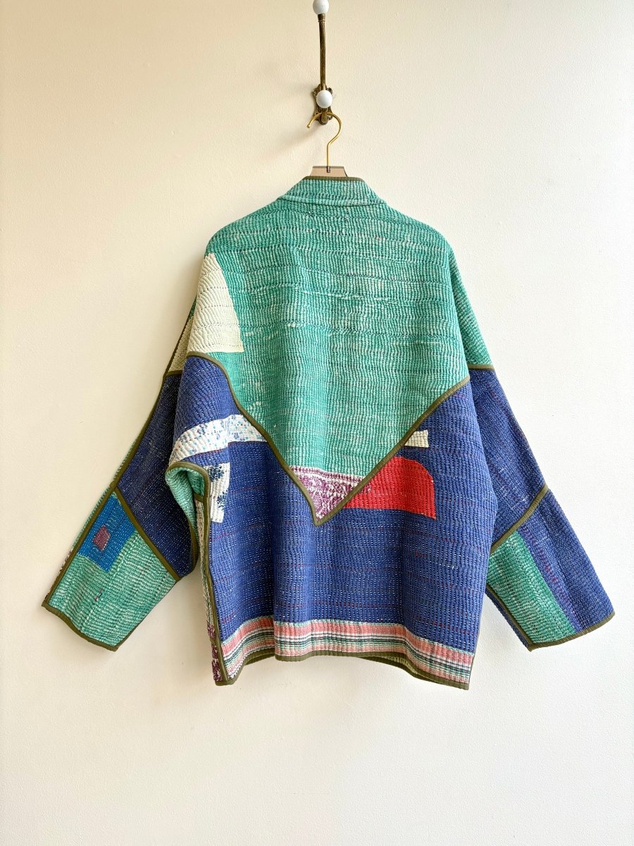 Reversible Ladhiya Quilted Jacket in Colors Turquoise, Blue, Coral & Sky Blue, Sage, Yellow - Made X Hudson