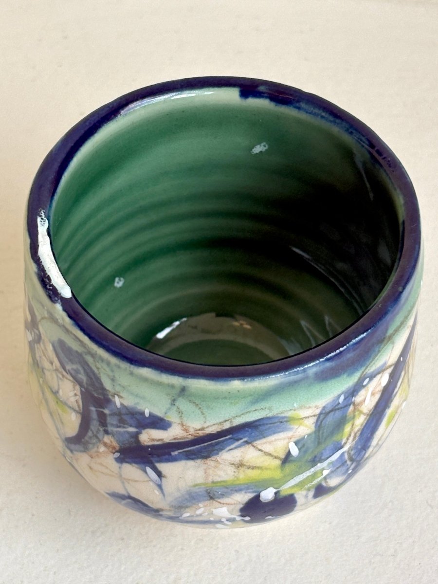 Teal, Navy, Cream & Highlighter Yellow Glazed Interior Decorative Vase (Multiple Styles) - Made X Hudson