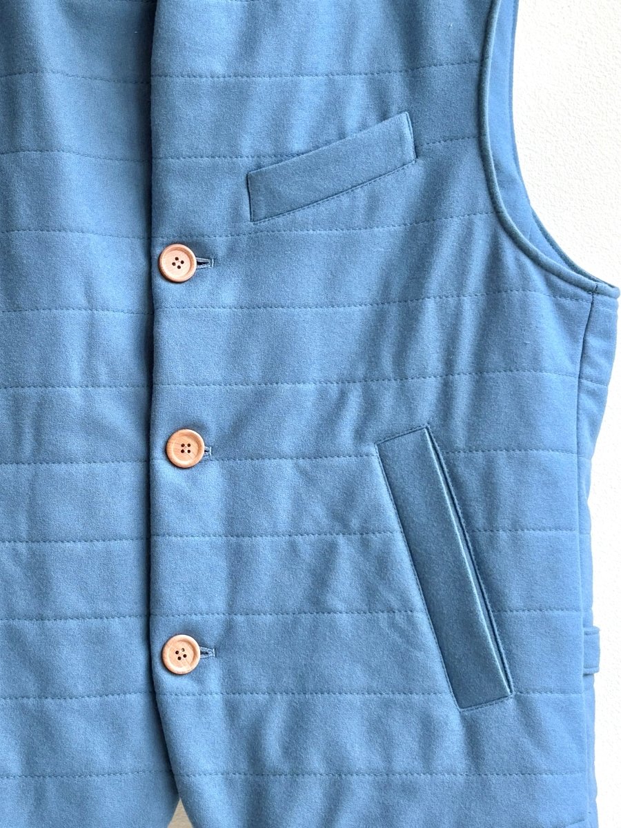 Quilted Sky Blue Wool Vest w/ Silk Lining - Made X Hudson