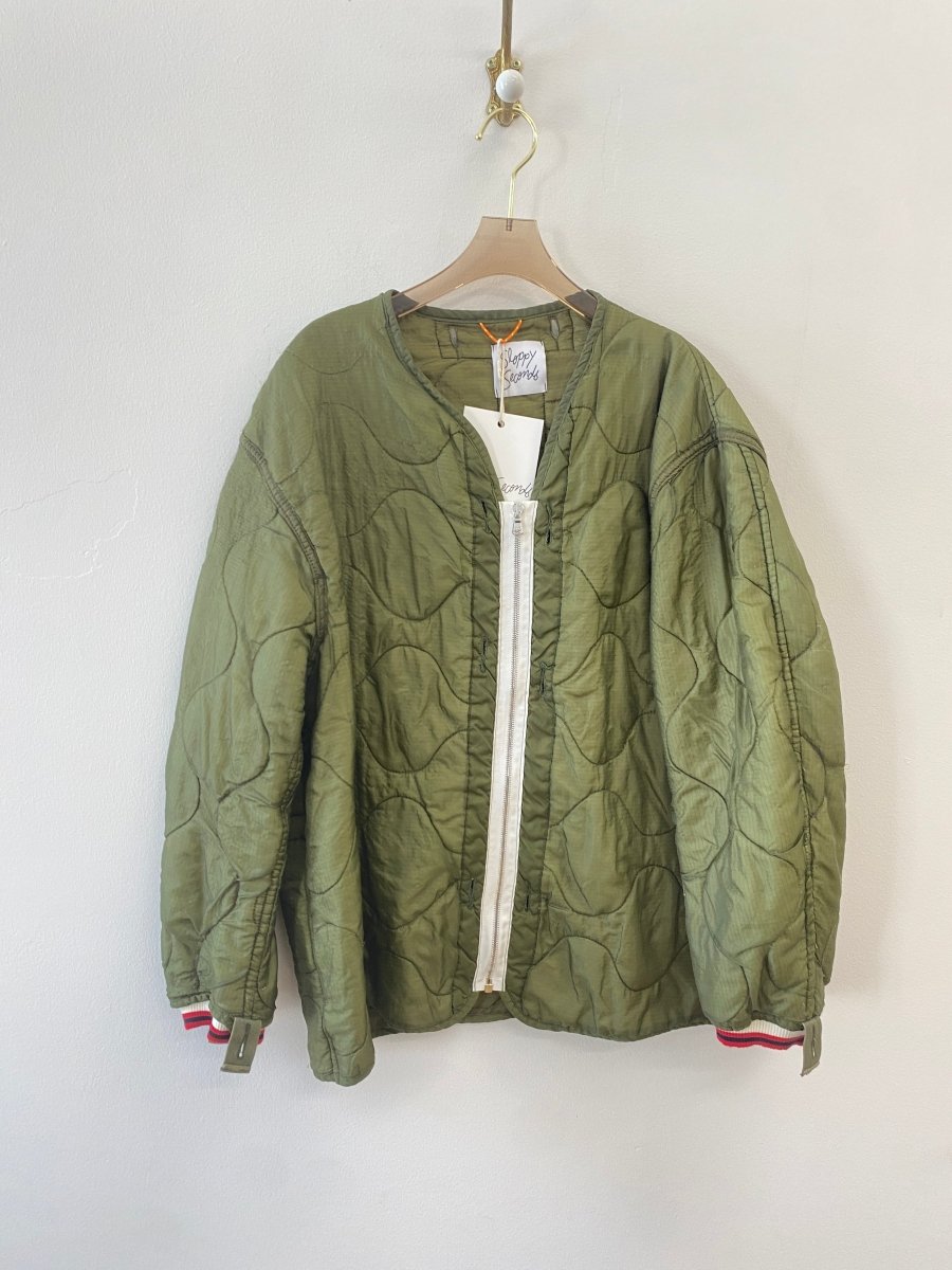 Olive Green Army Liner Quilted Coat w/ Twill Zipper (Reworked) - Made X Hudson