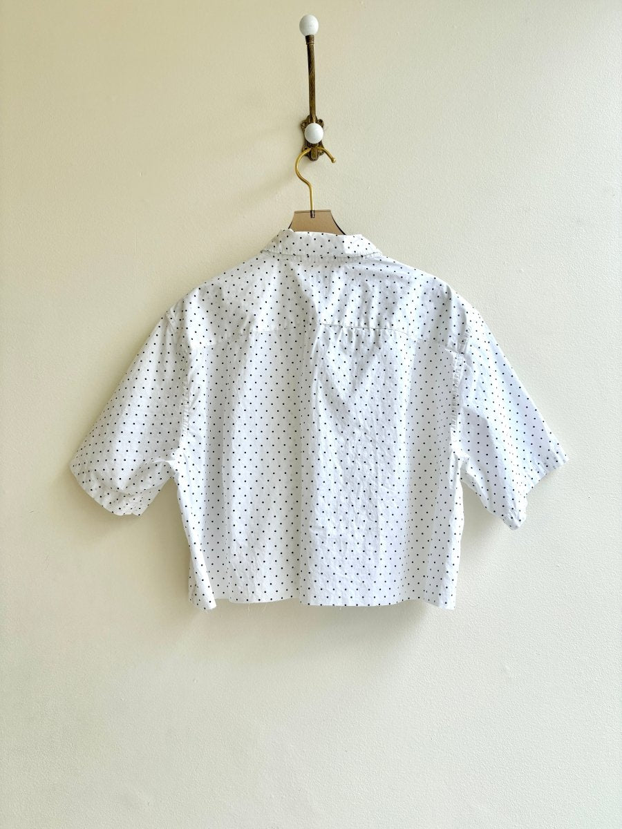 Black and White Polka Dot Short Sleeve Annette Crop Top (Reworked) - Made X Hudson