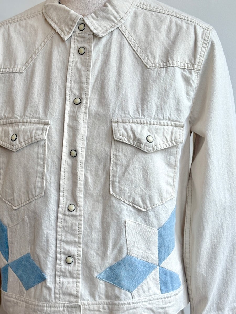 White Denim Shirtjacket w/ White & Blue Lemoyne Star (Reworked) - Made X Hudson