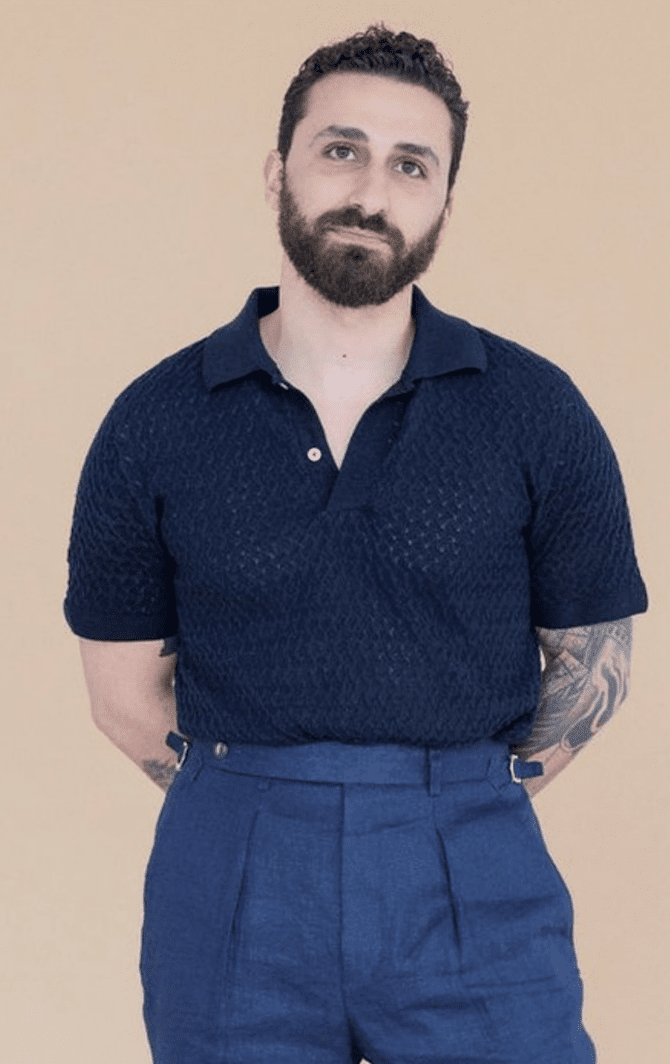 Navy Koa Textured Pointelle Polo - Made X Hudson