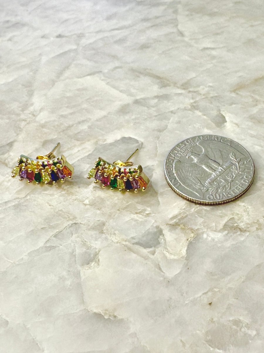 18k Gold Filled Rainbow CZ Arc Earrings - Made X Hudson