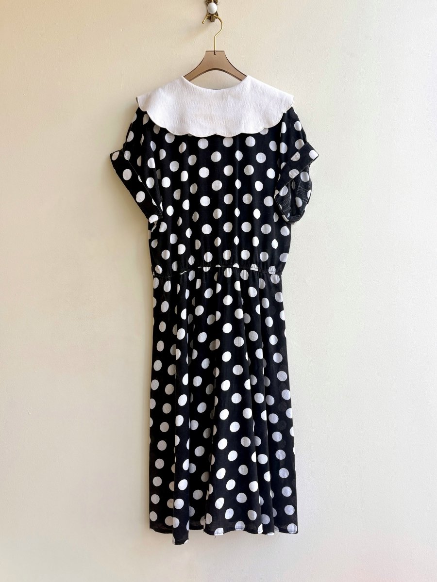 Leslie Fay | Black & White Polkadot Dress w/ Large Collar (Vintage) - Made X Hudson