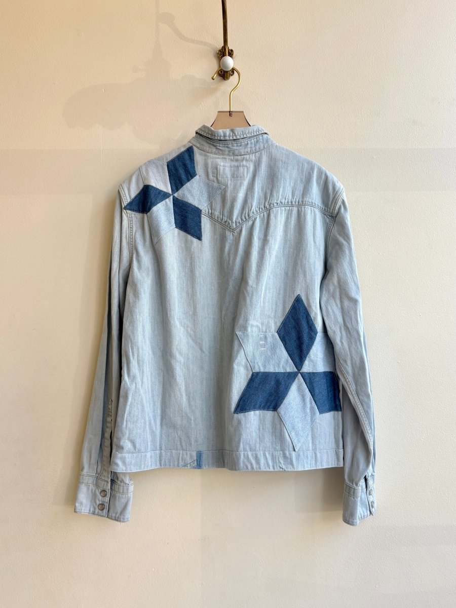 2 Quilted Star & Patched Pockets Light Denim Snap Shirtjacket (Reworked) - Made X Hudson