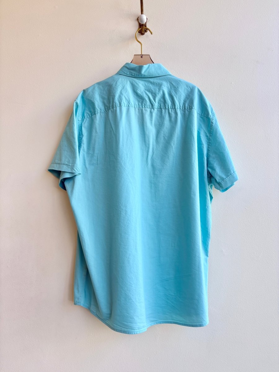 “Tanner” Bright Teal Carrot Print Shirt (Reworked) - Made X Hudson