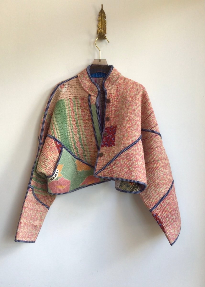 Reversible Kaira Quilted Cropped Jacket in Colors Red, Purple, Orange, Teal, Green & Blush, Sage, Orange - Made X Hudson