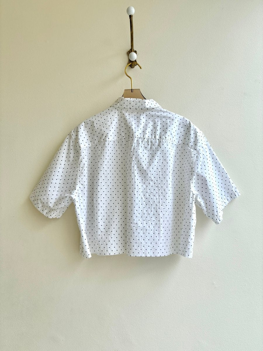 Black and White Polka Dot Short Sleeve Annette Crop Top (Reworked) - Made X Hudson