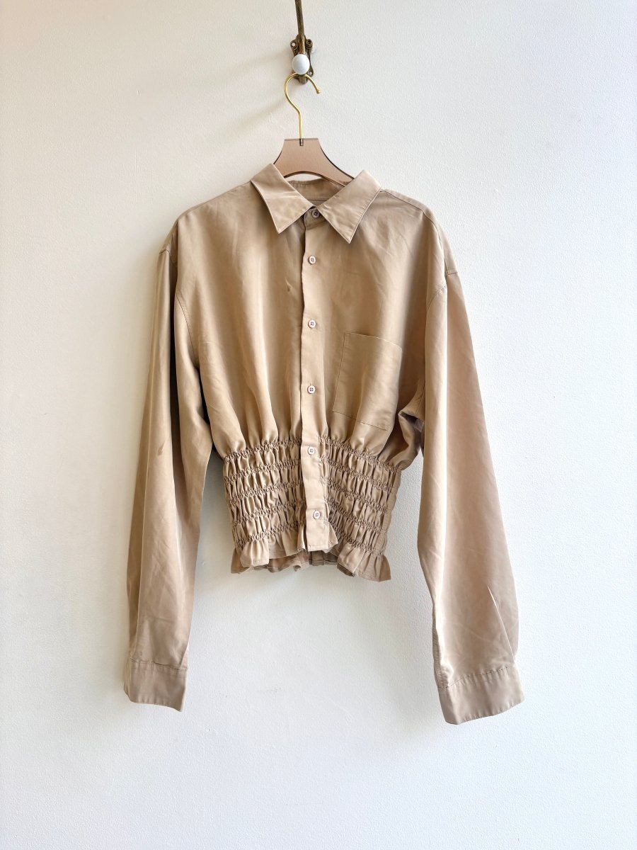 The George Top | Khaki Button Down w/ Smocked Waist (Reworked) - Made X Hudson