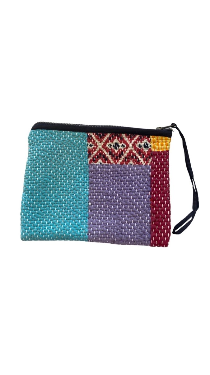 Biju Vintage Kantha Quilted Zipper Pouch in Colors Turquoise, Purple, Red & Yellow - Made X Hudson
