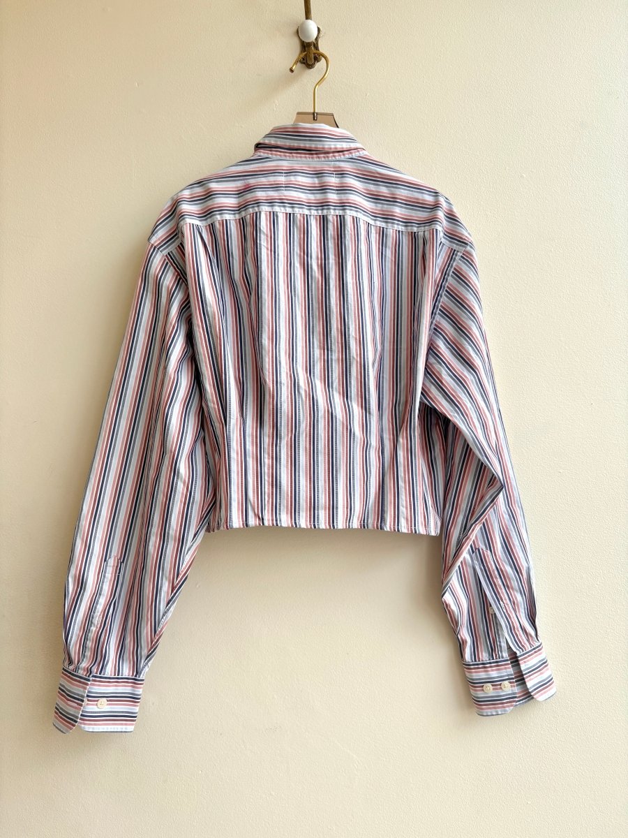 The Kevin Top | Clay and Blue Stripes w/ Gathered Waist (Reworked) - Made X Hudson