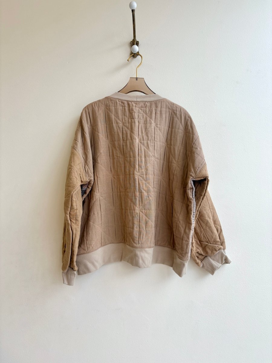 Tan Handwoven Double Quilted Sweater - Made X Hudson