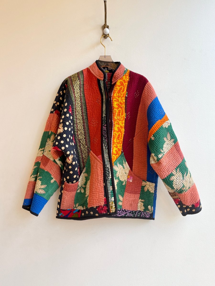 Reversible Ladhiya Quilted Jacket in Colors Red, Blue, Black, Teal & Red, Orange, Blue, Black - Made X Hudson