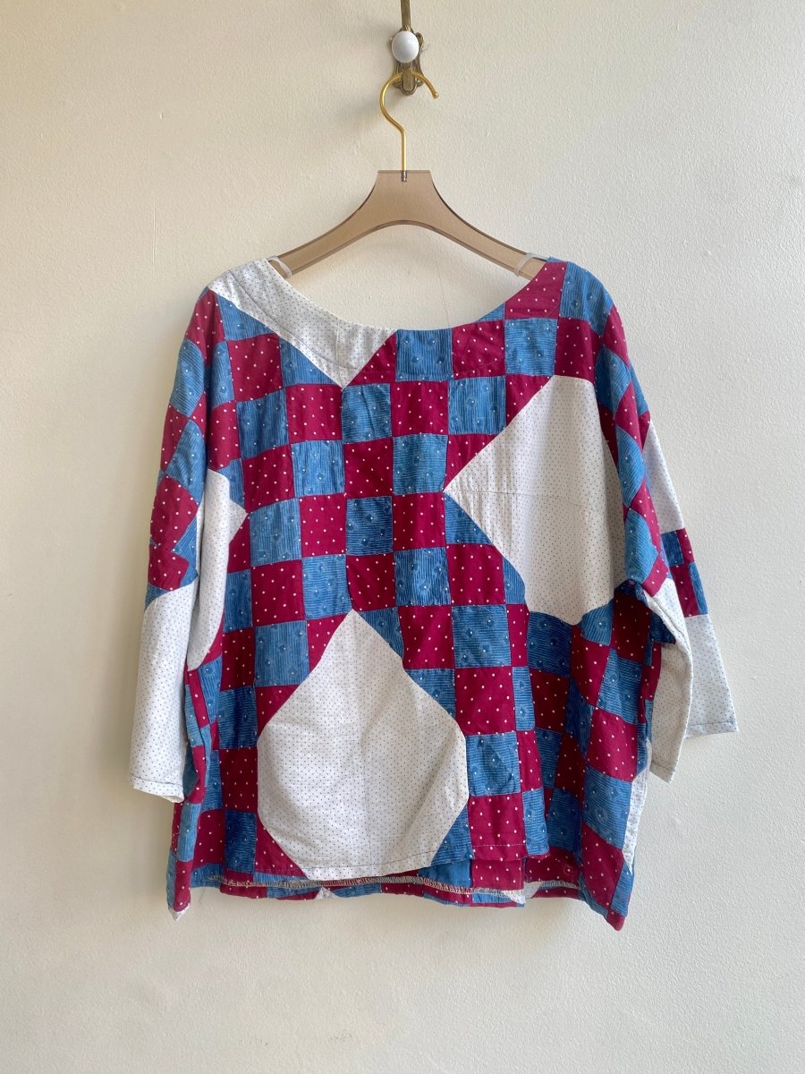 Blue Indigo & Burgundy Dotted Quilt Box Top w/ 3/4 Sleeves - Made X Hudson