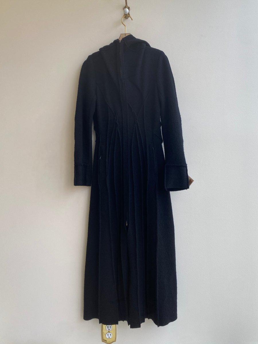 Black Wool Zip - up Opera Coat w/ Hood - Made X Hudson