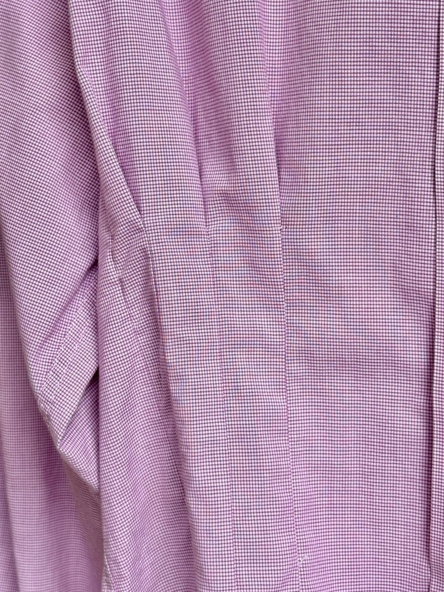 The Kevin Top | Dusty Pink Micro Plaid Button Down Top w/ Gathered Waist (Reworked) - Made X Hudson