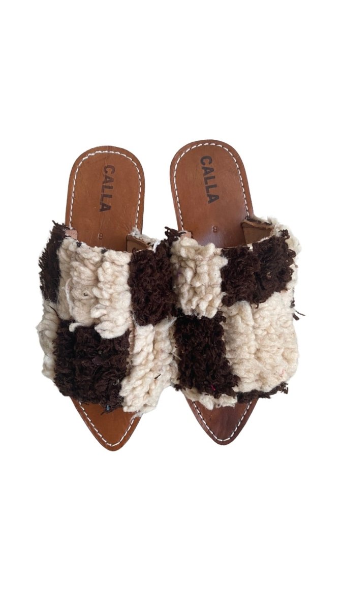 Moki Babouche “Gia III” Flats In Colors Brown & Cream (Size 38) - Made X Hudson