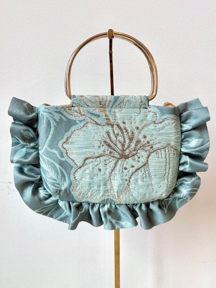 Ice Blue and Gold Brocade Minnie Ruffle Bag - Made X Hudson