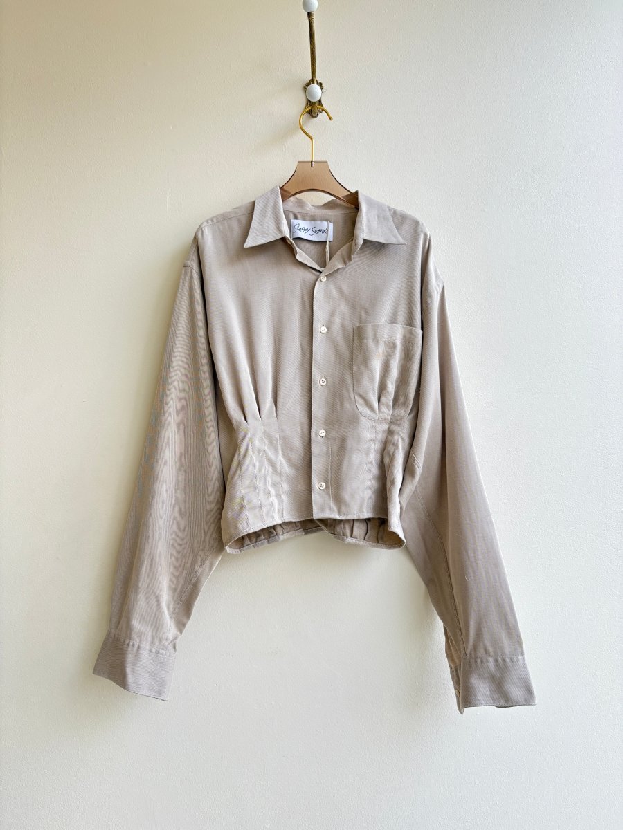 The Kevin Top | Beige Button Down Top w/ Gathered Waist (Reworked) - Made X Hudson