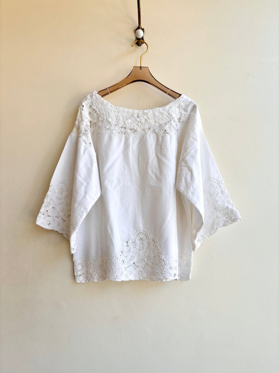 White Lace Box Top w/ 3/4 Sleeve - Made X Hudson