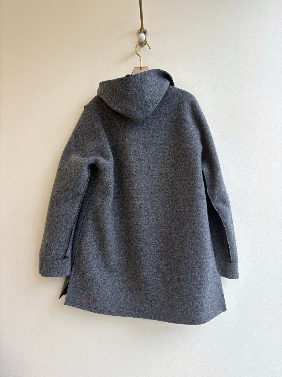 Grey & Black | Reversible Wool Hooded Over Coat w/ Pockets - Made X Hudson