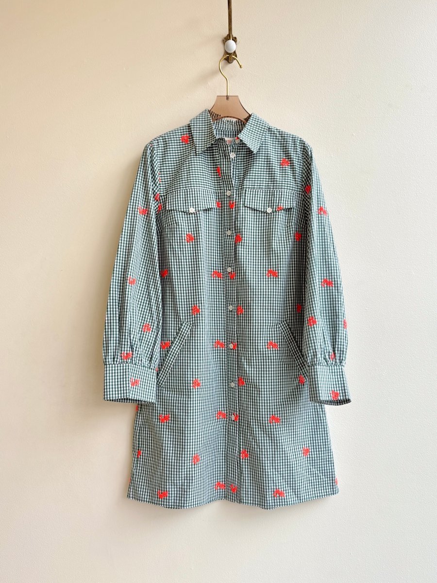 Sister Paul & Joe | Green Gingham Dress w/ Neon Orange Roses (Vintage) - Made X Hudson