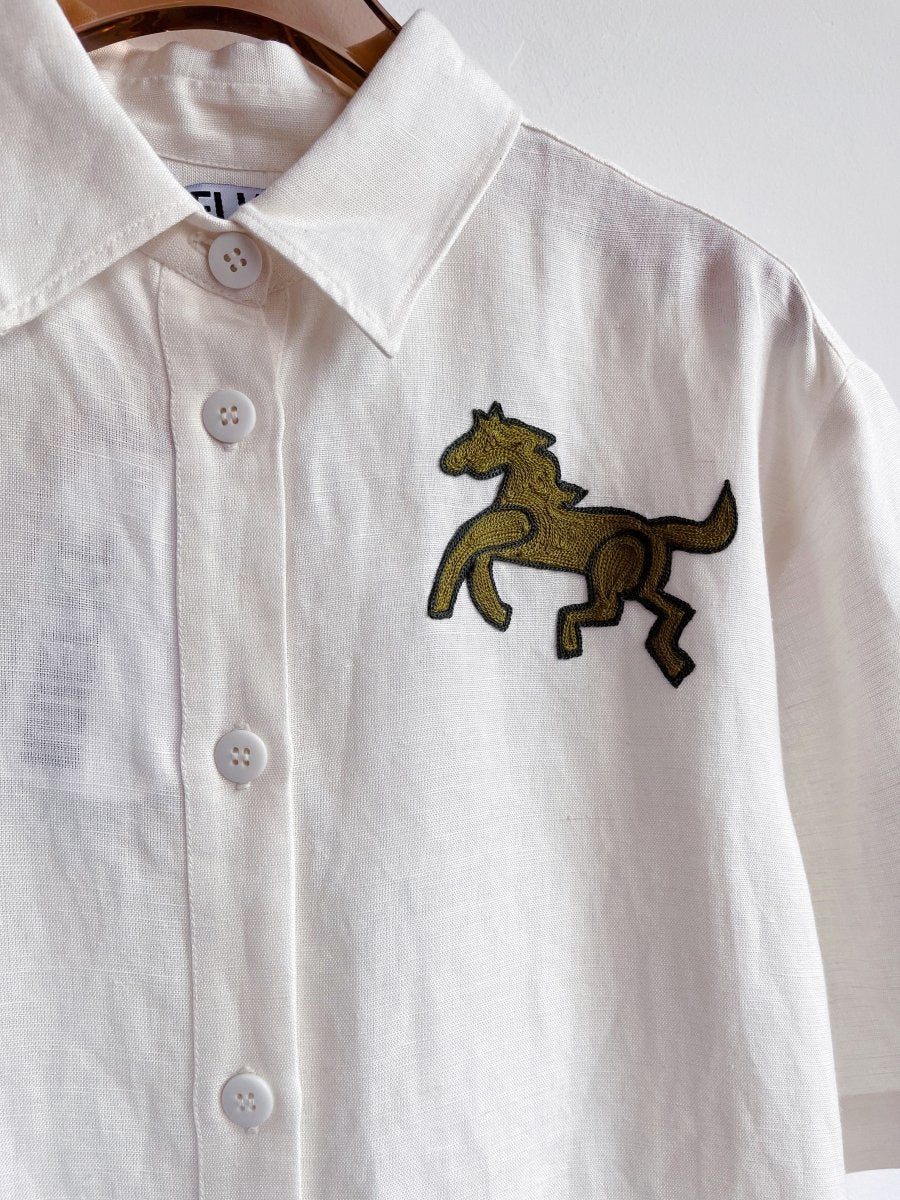 Hand Embroidered Green Pony Button Down Shirt - Made X Hudson