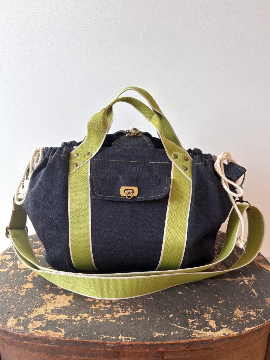 Mini Cross - Body Duffel Bag in Denim w/ Lime Webbing - Made X Hudson