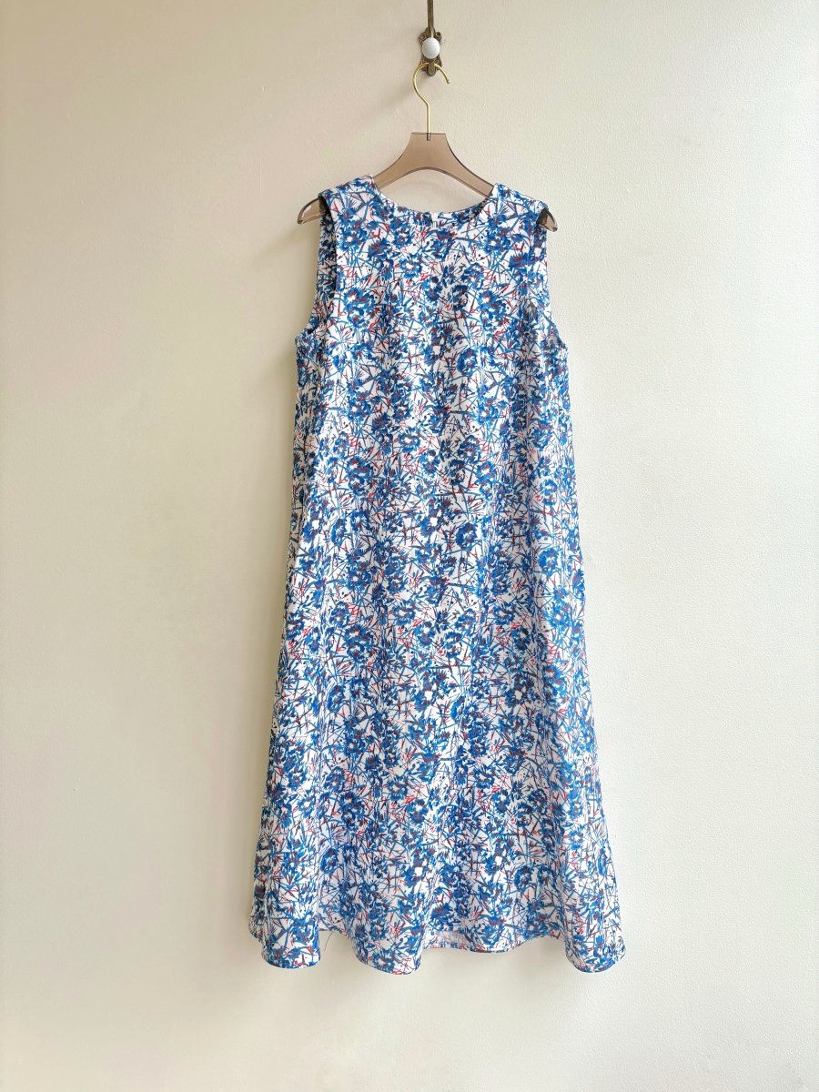 Blue, Red, & White Abstract Print Chore Dress - Made X Hudson