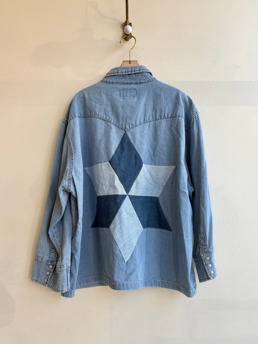 Quilted Star & Patched Pockets Denim Snap Shirtjacket (Reworked) - Made X Hudson