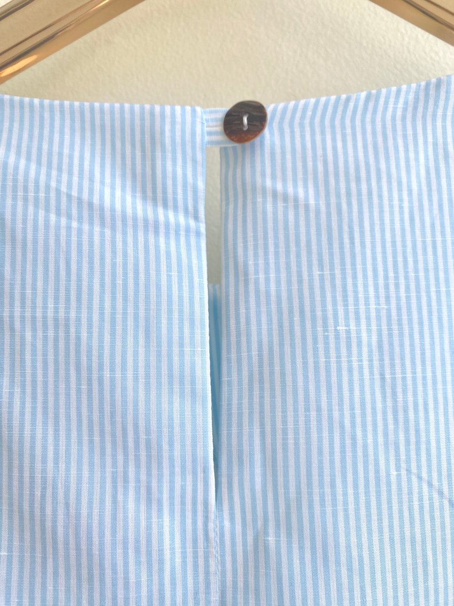 Pale Blue Mini - stripe Handkerchief Hem Shirt w/ Patch Pockets - Made X Hudson