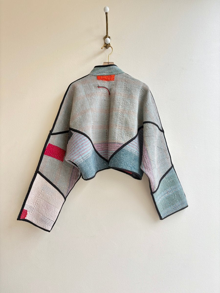 Reversible Kaira Quilted Cropped Jacket in Colors Sage, Mauve, Orange, Sky Blue & Red, Black - Made X Hudson