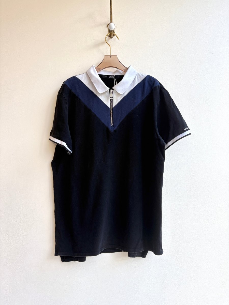 Karl Lagerfeld | Color Blocked Navy, White, and Black Polo Shirt (Vintage) - Made X Hudson