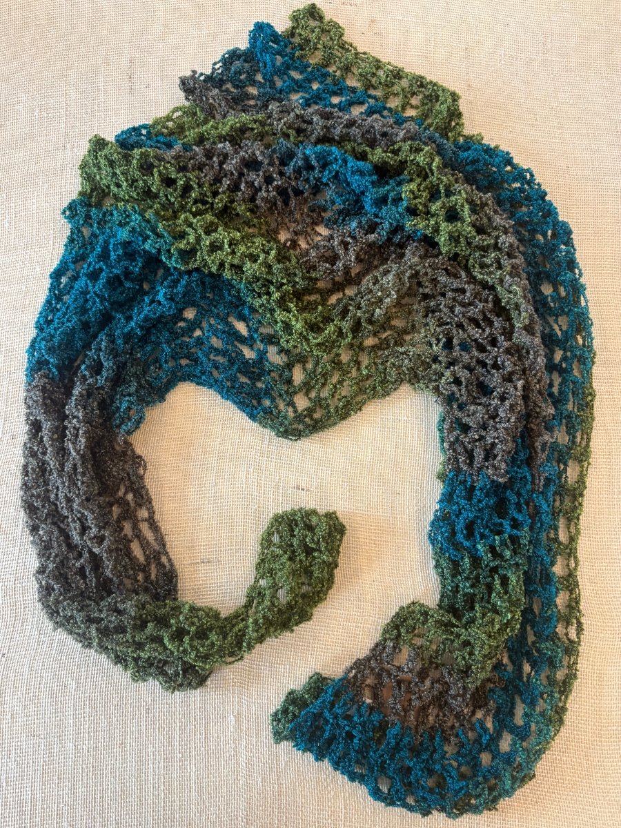 Moss and Peacock Triangle Crochet Shawl - Made X Hudson