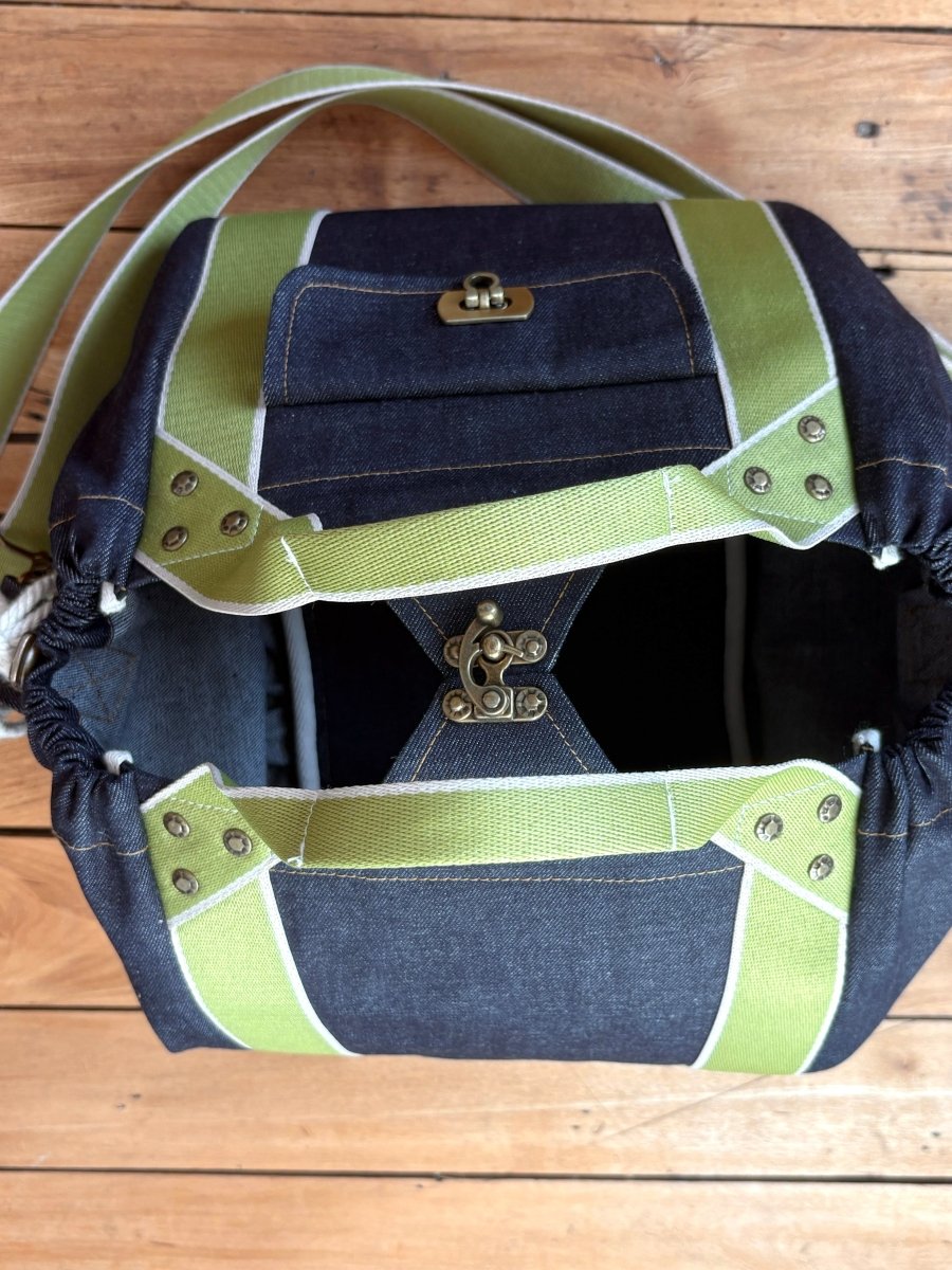 Mini Cross - Body Duffel Bag in Denim w/ Lime Webbing - Made X Hudson
