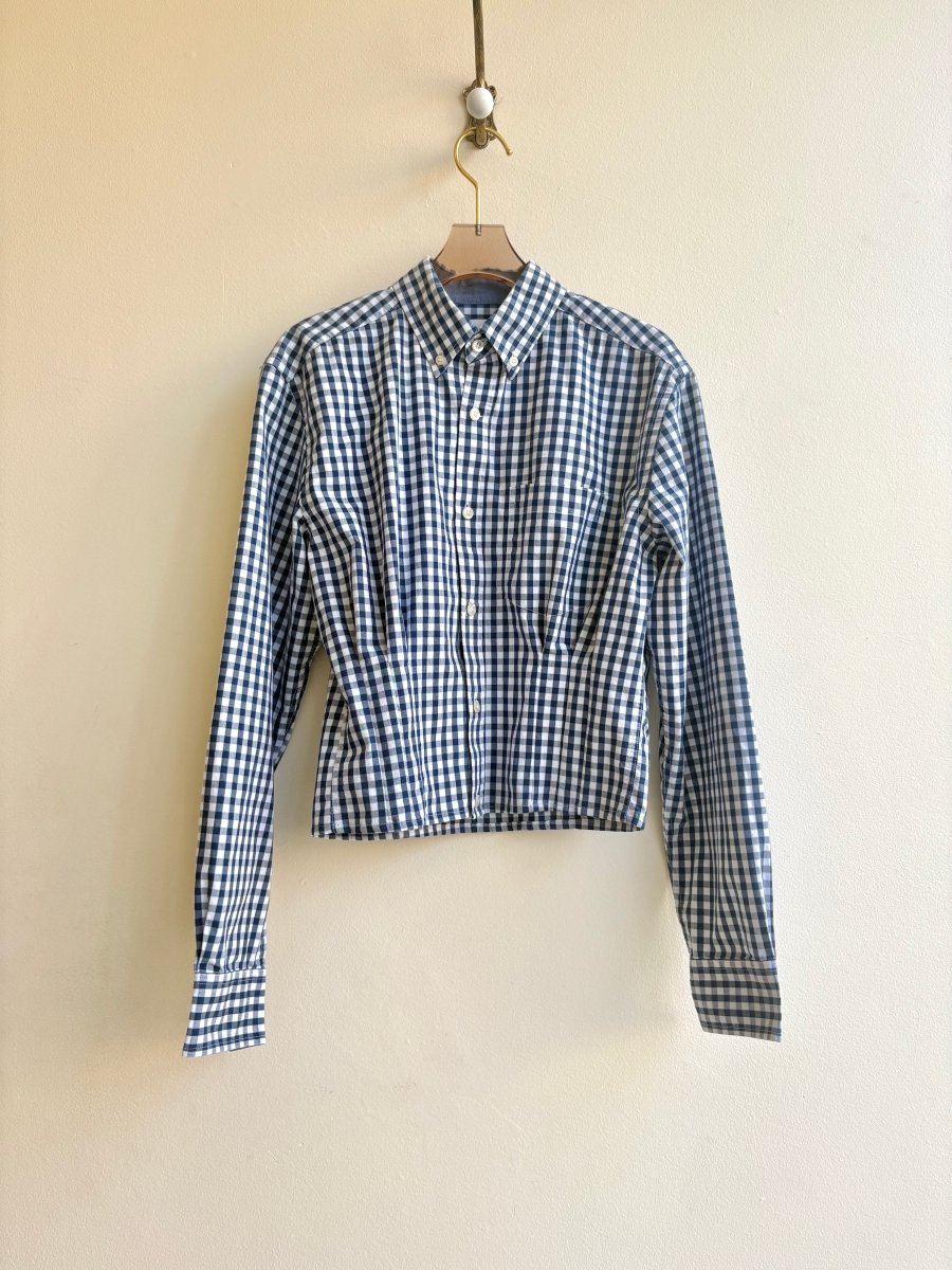The Kevin Top | Navy & White Gingham Top w/ Gathered Waist (Reworked) - Made X Hudson