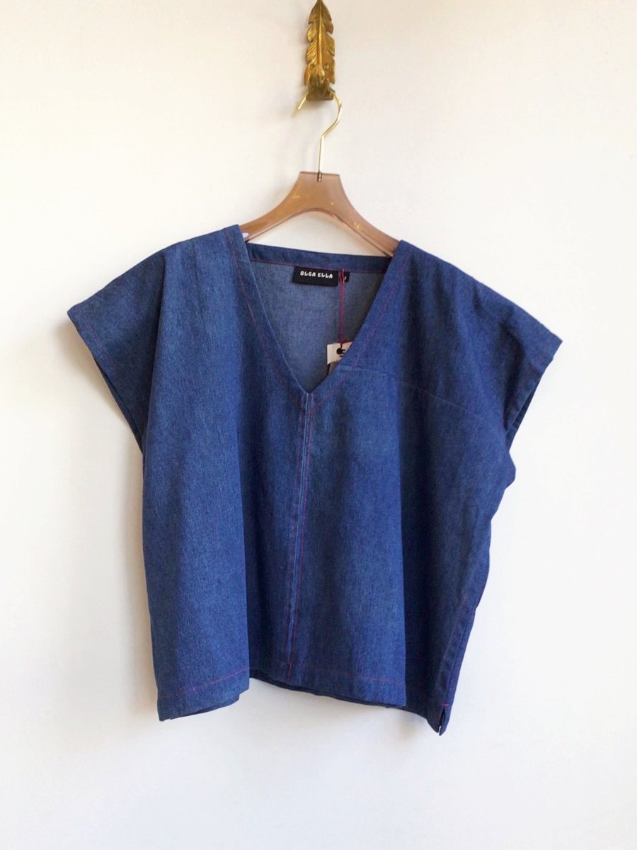 Wren Top in Blue Denim w/ Red Stitching - Made X Hudson