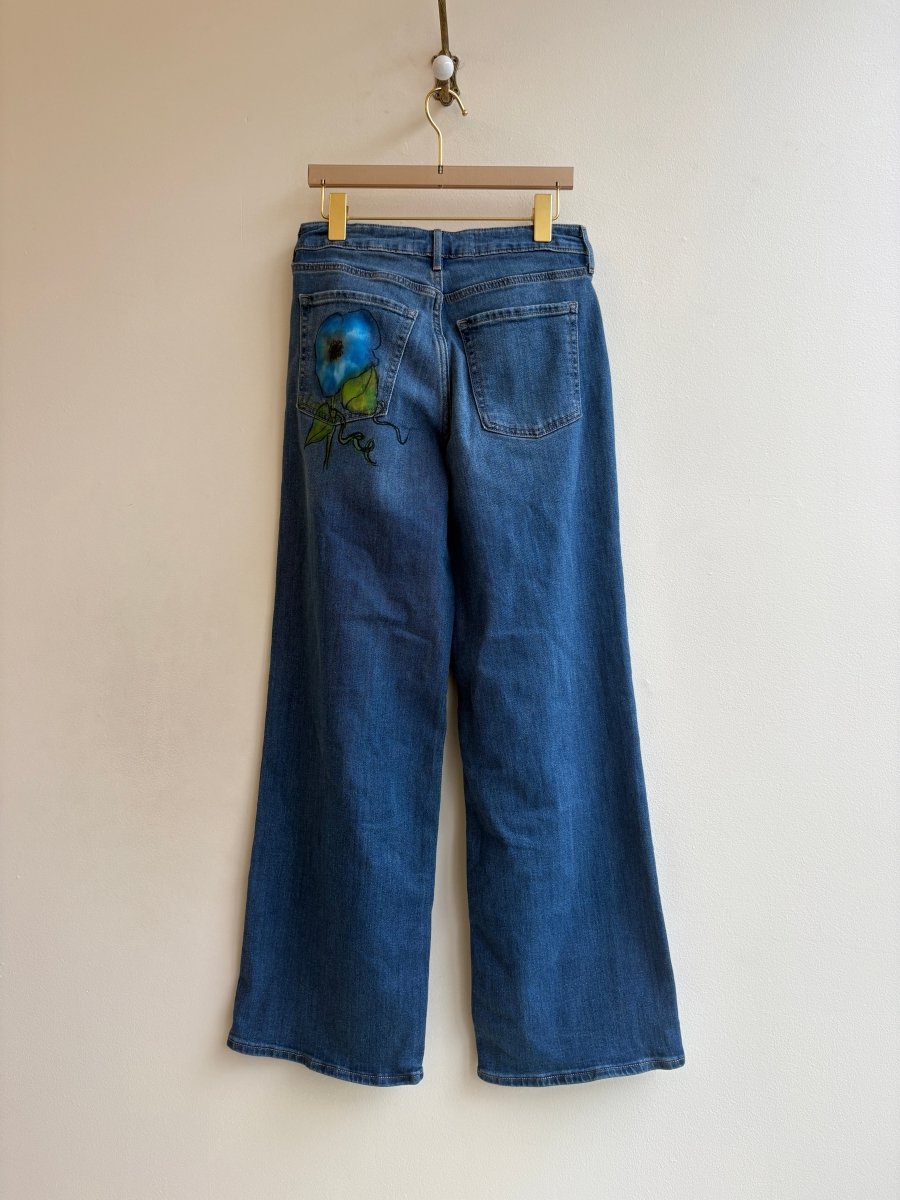 "Maria" Blue Denim Flower Jeans | Hand Painted (Reworked) - Made X Hudson
