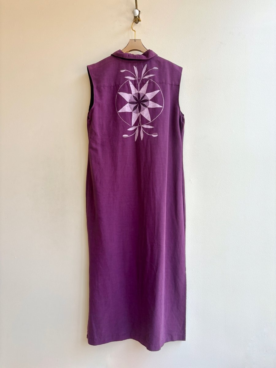 Folk Hex Button Down Dress in Plum | Hand Painted (Reworked) - Made X Hudson