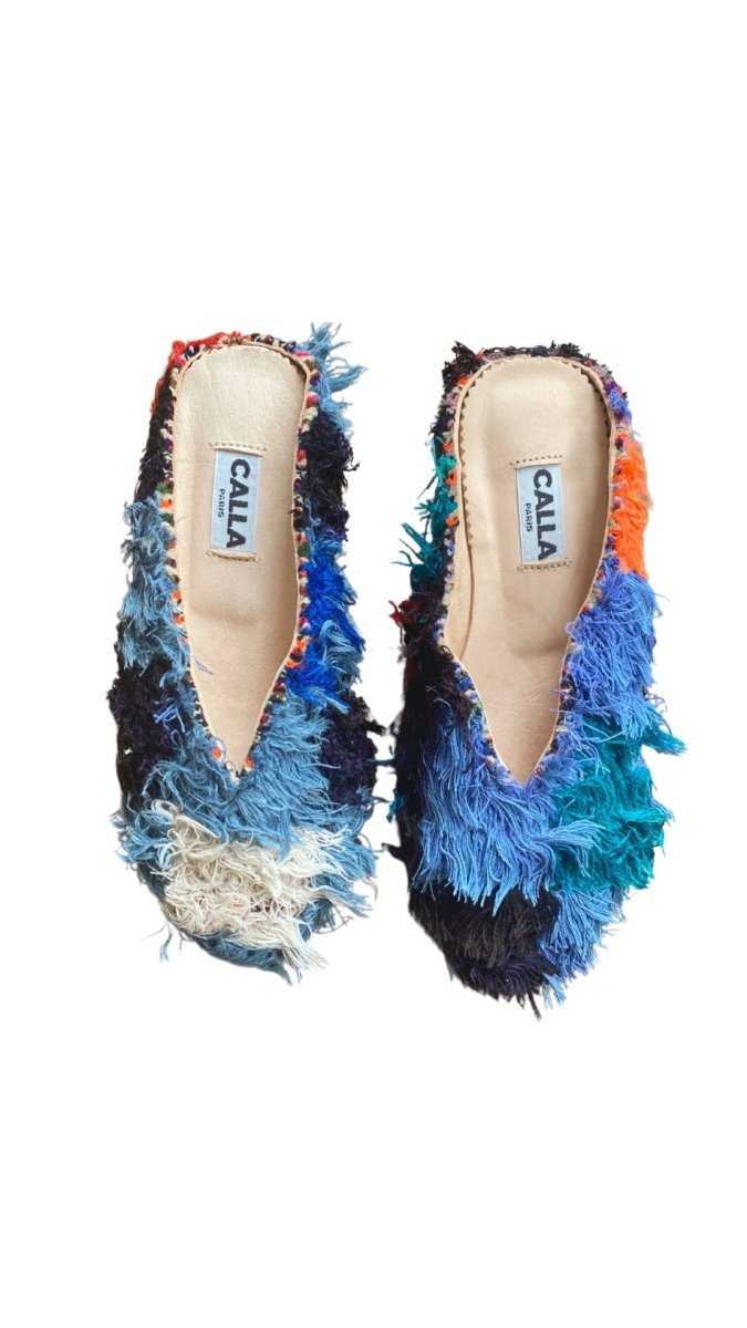 Aili Babouche “Kniza” Mules In Colors Shades of Blue, Cream, & Orange (Size 38) - Made X Hudson
