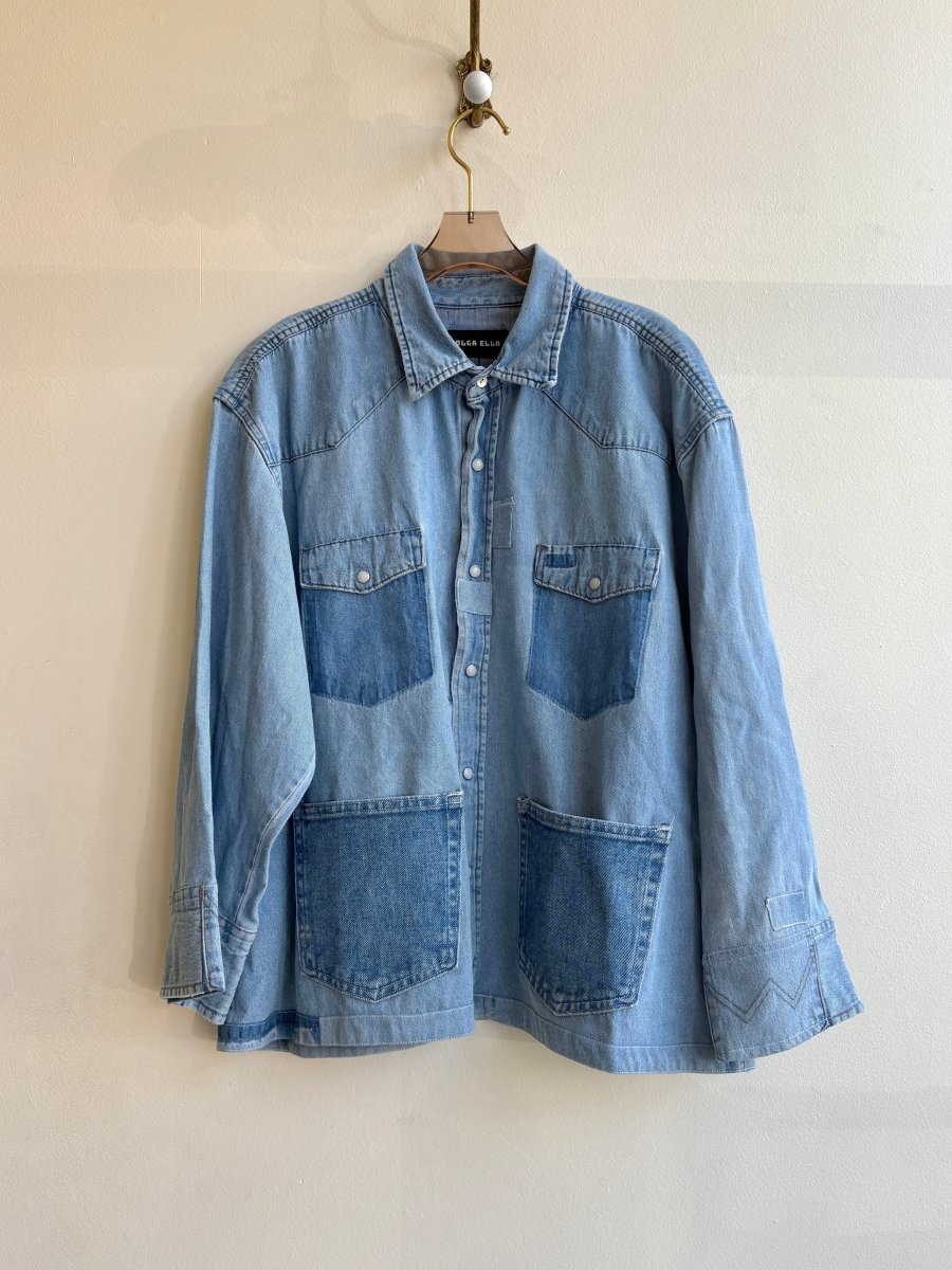 Quilted Star & Patched Pockets Denim Snap Shirtjacket (Reworked) - Made X Hudson