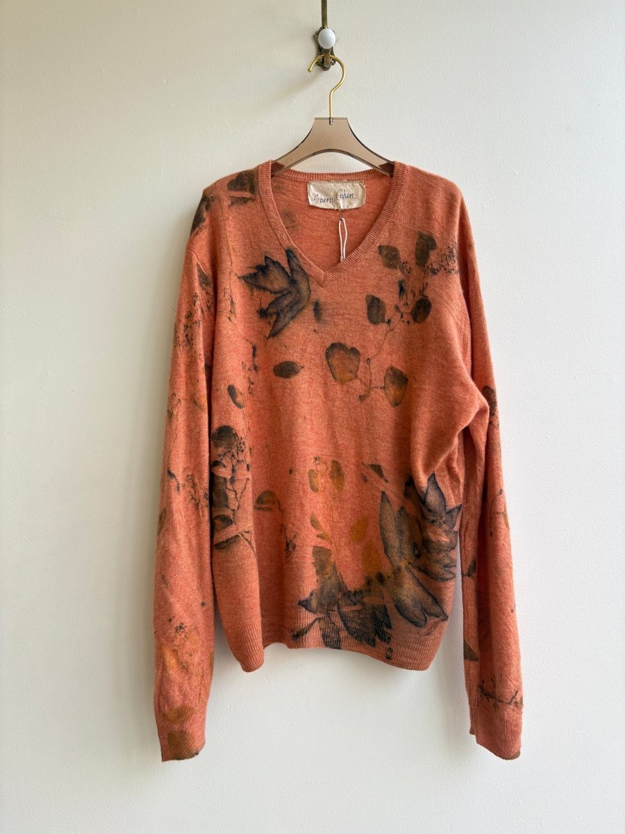 Orange Cashmere Eco Printed V - neck Sweater (Reworked) - Made X Hudson