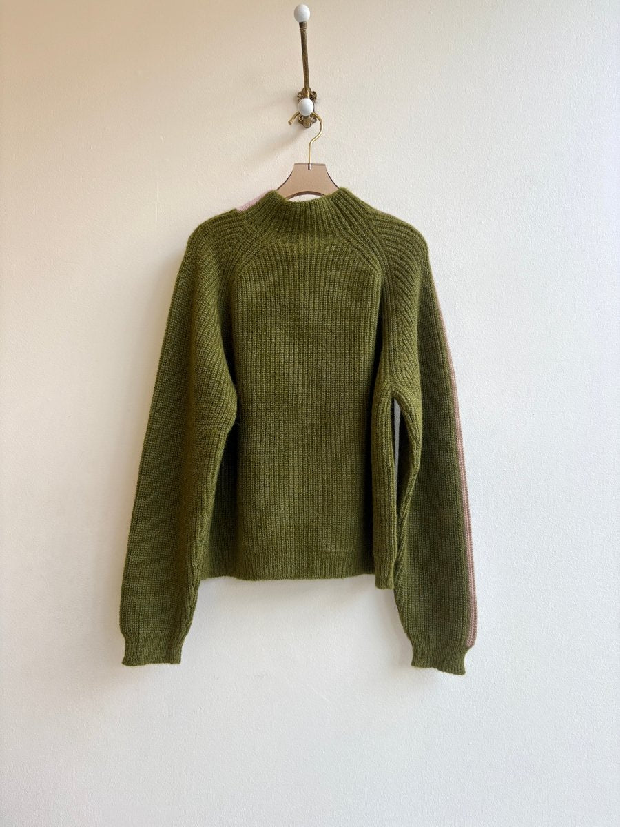 Racing Stripe Mockneck Moss Sweater - Made X Hudson
