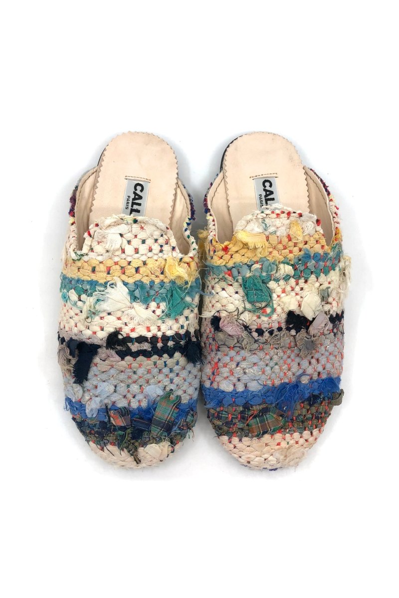 Kili Babouche Flats In Colors Pale Yellow, Blue, White, Teal & Navy (Size 39) - Made X Hudson