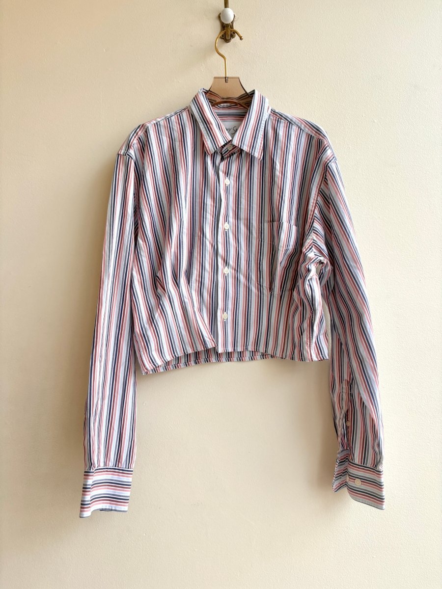 The Kevin Top | Clay and Blue Stripes w/ Gathered Waist (Reworked) - Made X Hudson